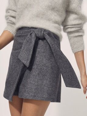 Grey Wilfred Wrap Mini Skirt Tie Front Career Chic Preppy Size 8